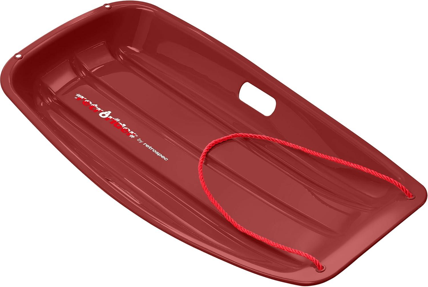 imageRetrospec Retrorider Plastic Snow Sled  Toboggan Style with Pull Rope ColdResistant Coating and Hard Bottom for Smooth Downhill Rides  Available in 35quot and 48quot Sizes for Kids and AdultsBrrgundy