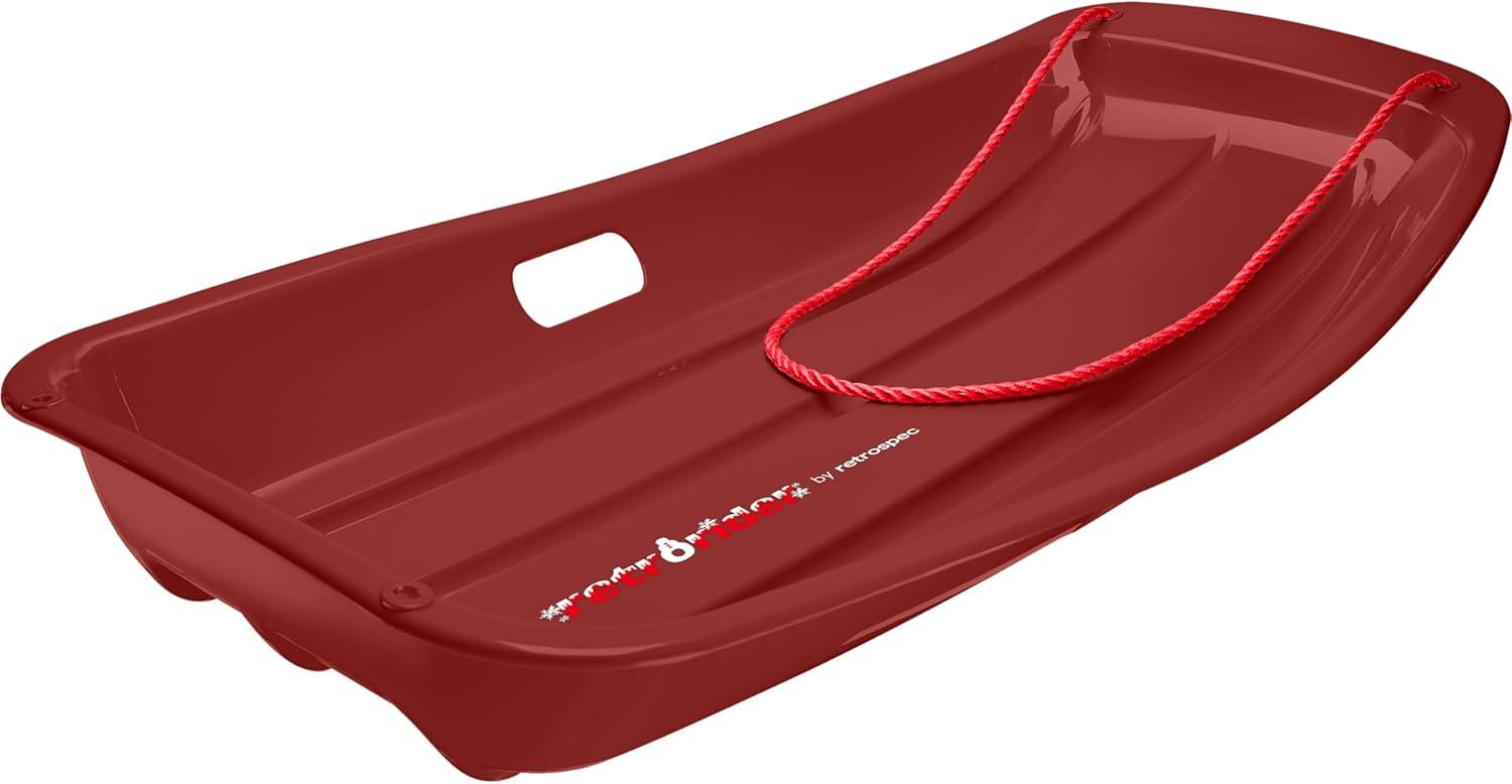 imageRetrospec Retrorider Plastic Snow Sled  Toboggan Style with Pull Rope ColdResistant Coating and Hard Bottom for Smooth Downhill Rides  Available in 35quot and 48quot Sizes for Kids and AdultsBrrgundy