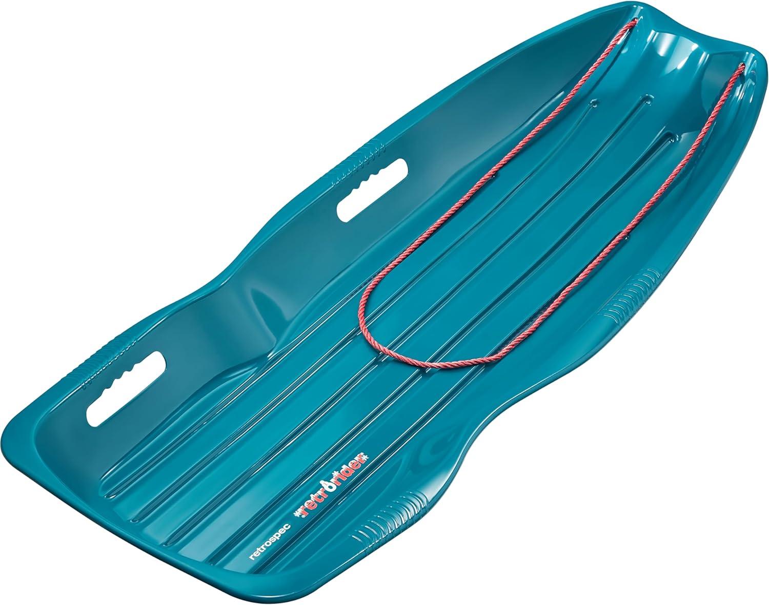 imageRetrospec Retrorider Plastic Snow Sled  Toboggan Style with Pull Rope ColdResistant Coating and Hard Bottom for Smooth Downhill Rides  Available in 35quot and 48quot Sizes for Kids and AdultsLegacy Snowy Spruce