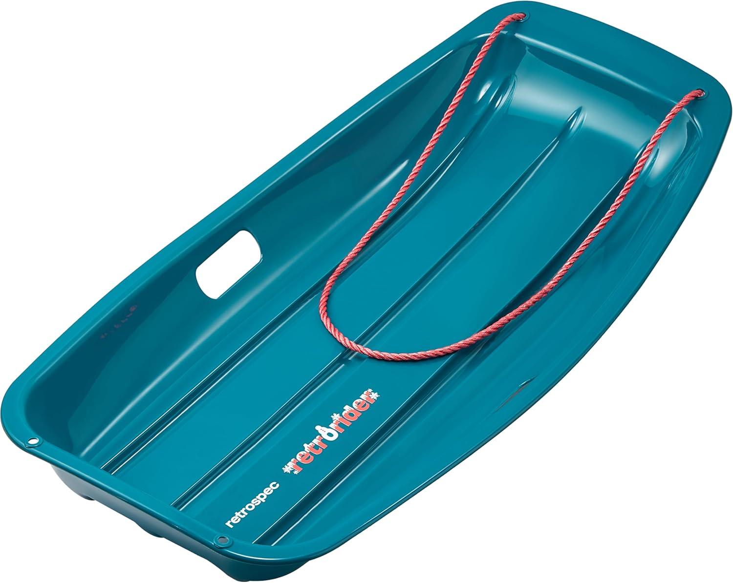 imageRetrospec Retrorider Plastic Snow Sled  Toboggan Style with Pull Rope ColdResistant Coating and Hard Bottom for Smooth Downhill Rides  Available in 35quot and 48quot Sizes for Kids and AdultsLegacy Snowy Spruce