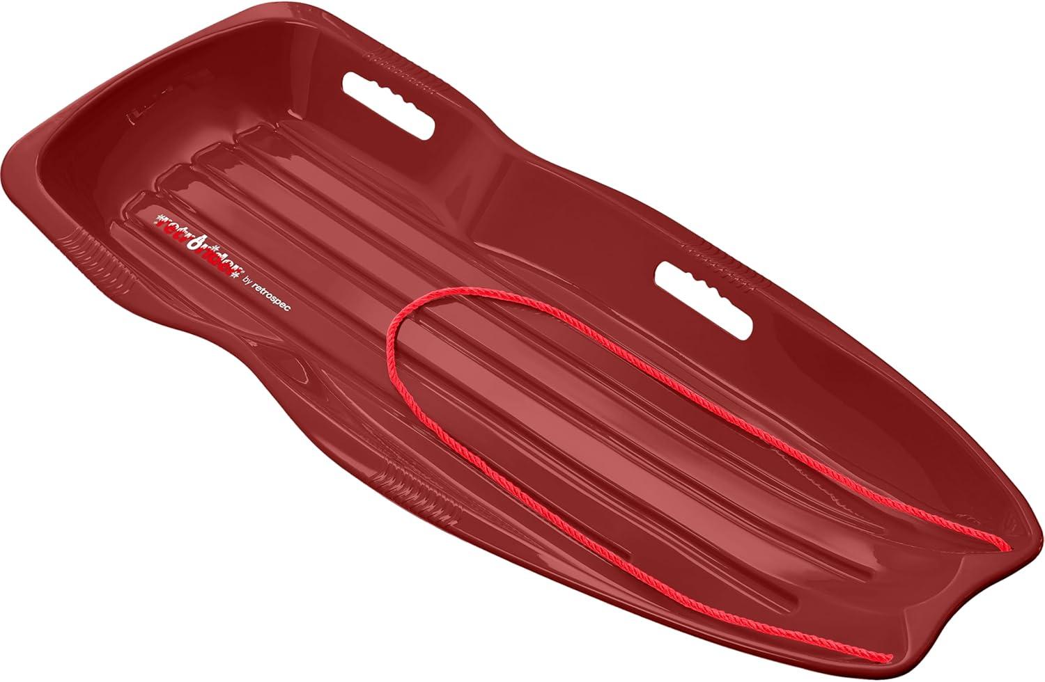 imageRetrospec Retrorider Plastic Snow Sled  Toboggan Style with Pull Rope ColdResistant Coating and Hard Bottom for Smooth Downhill Rides  Available in 35quot and 48quot Sizes for Kids and AdultsBrrgundy