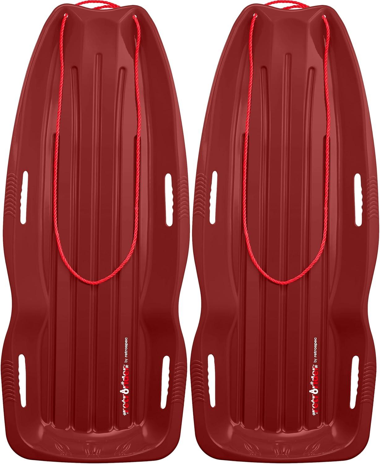 imageRetrospec Retrorider Plastic Snow Sled  Toboggan Style with Pull Rope ColdResistant Coating and Hard Bottom for Smooth Downhill Rides  Available in 35quot and 48quot Sizes for Kids and AdultsBrrgundy