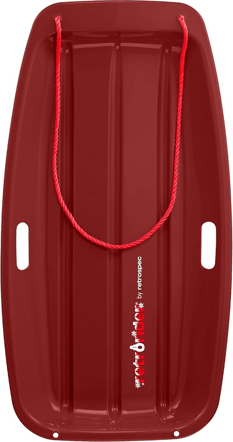imageRetrospec Retrorider Plastic Snow Sled  Toboggan Style with Pull Rope ColdResistant Coating and Hard Bottom for Smooth Downhill Rides  Available in 35quot and 48quot Sizes for Kids and AdultsBrrgundy