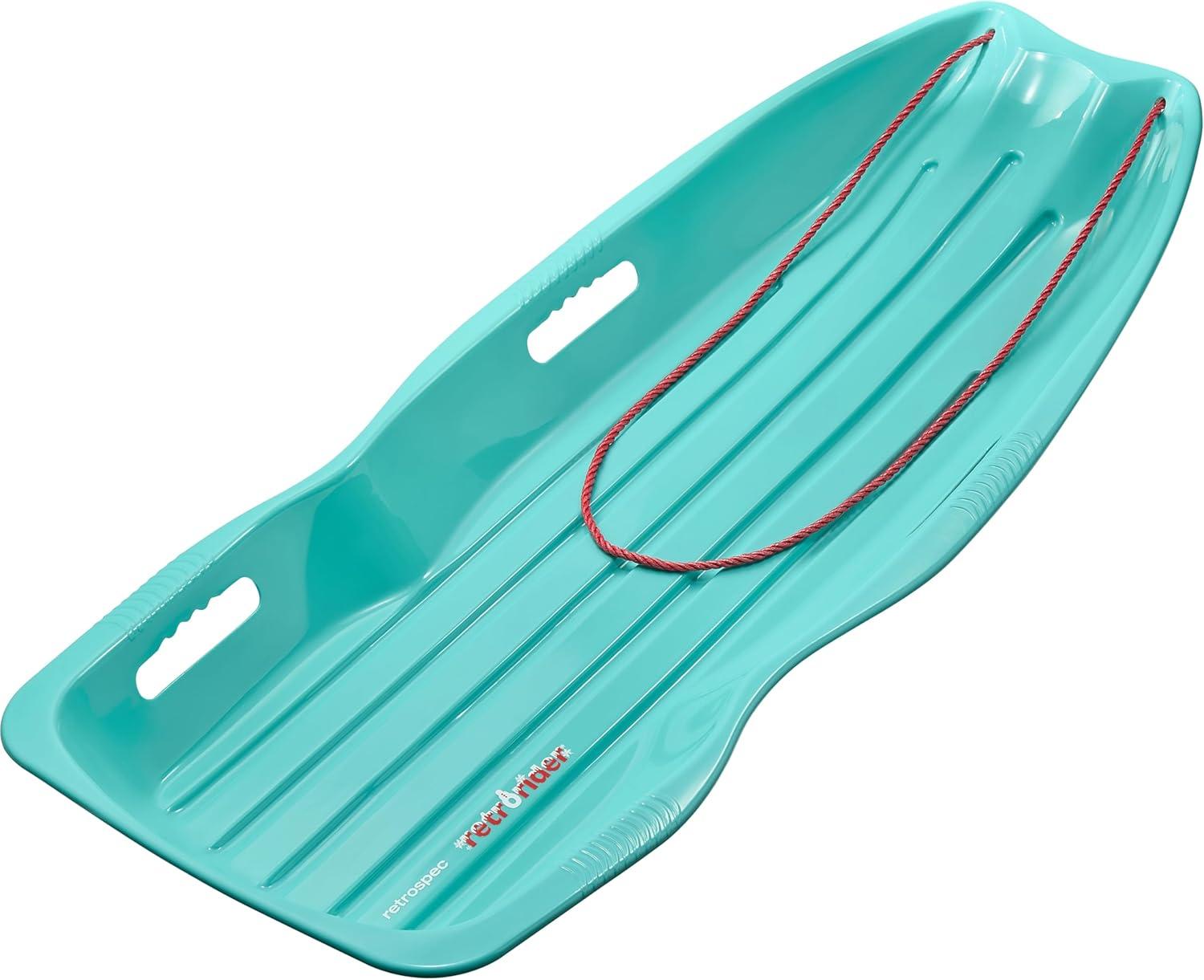 imageRetrospec Retrorider Plastic Snow Sled  Toboggan Style with Pull Rope ColdResistant Coating and Hard Bottom for Smooth Downhill Rides  Available in 35quot and 48quot Sizes for Kids and AdultsLegacy Wintertide