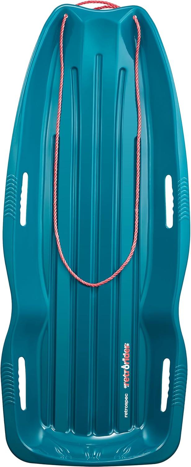 imageRetrospec Retrorider Plastic Snow Sled  Toboggan Style with Pull Rope ColdResistant Coating and Hard Bottom for Smooth Downhill Rides  Available in 35quot and 48quot Sizes for Kids and AdultsLegacy Snowy Spruce