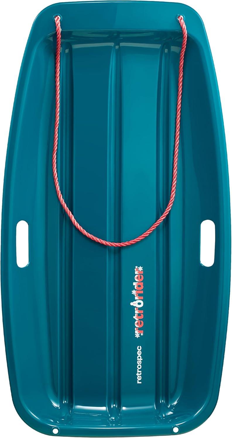 imageRetrospec Retrorider Plastic Snow Sled  Toboggan Style with Pull Rope ColdResistant Coating and Hard Bottom for Smooth Downhill Rides  Available in 35quot and 48quot Sizes for Kids and AdultsLegacy Snowy Spruce