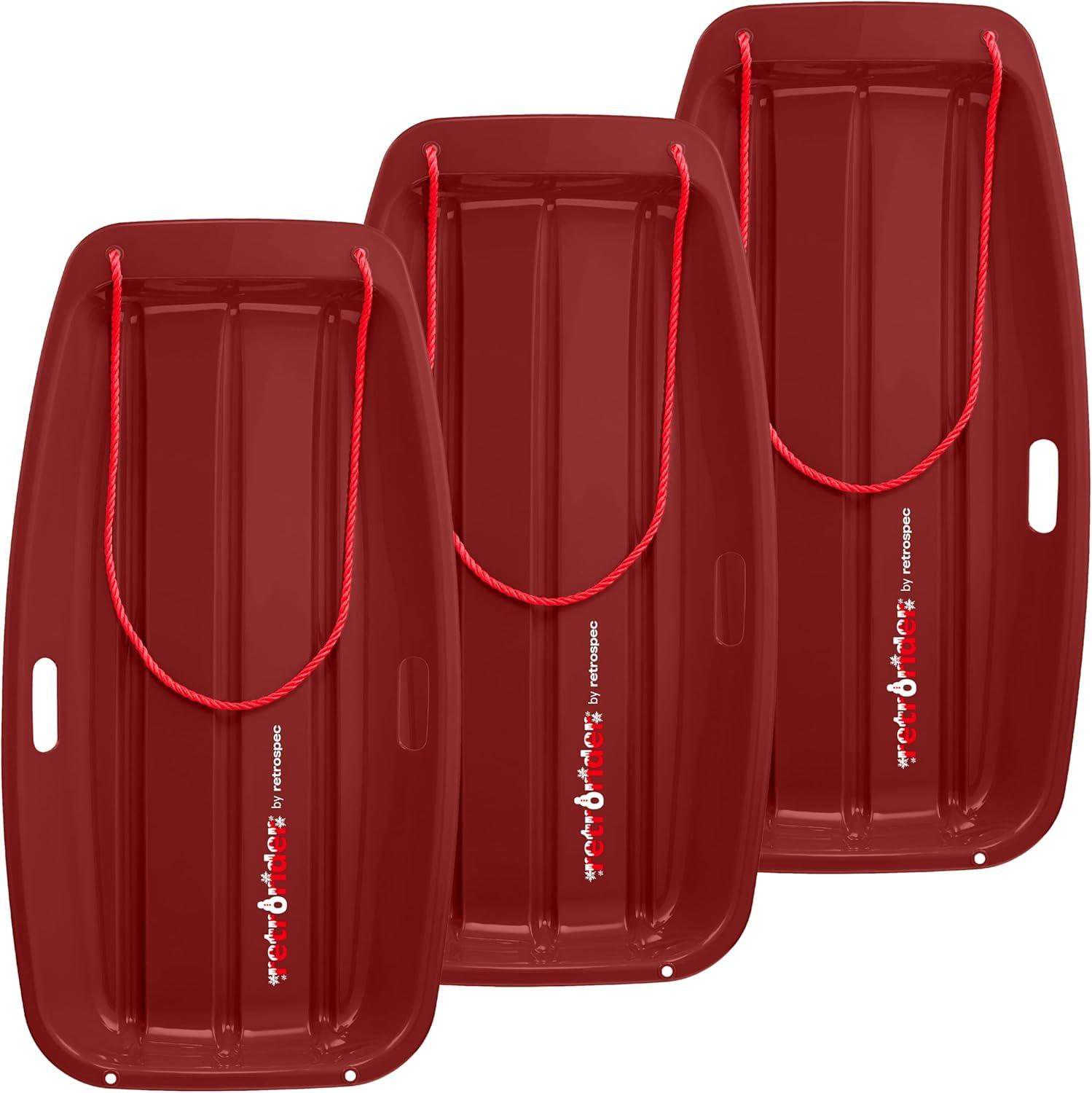 imageRetrospec Retrorider Plastic Snow Sled  Toboggan Style with Pull Rope ColdResistant Coating and Hard Bottom for Smooth Downhill Rides  Available in 35quot and 48quot Sizes for Kids and AdultsBrrgundy