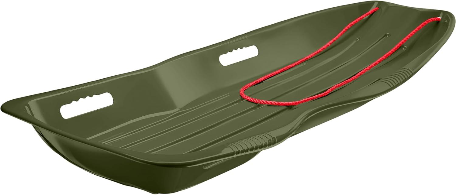 imageRetrospec Retrorider Plastic Snow Sled  Toboggan Style with Pull Rope ColdResistant Coating and Hard Bottom for Smooth Downhill Rides  Available in 35quot and 48quot Sizes for Kids and AdultsMistletoe