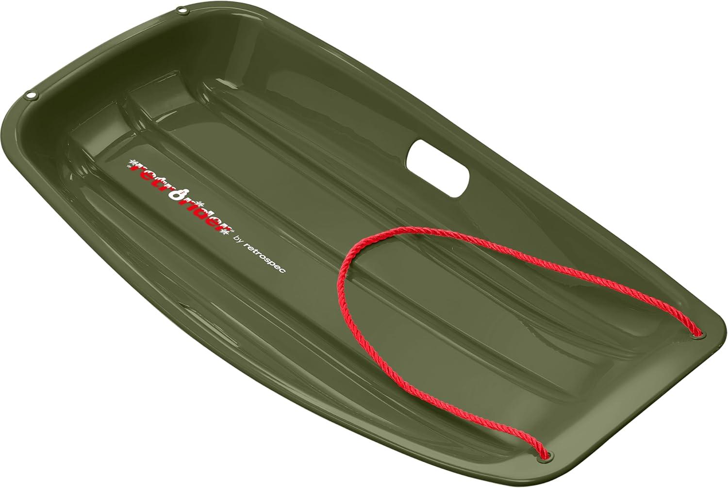 imageRetrospec Retrorider Plastic Snow Sled  Toboggan Style with Pull Rope ColdResistant Coating and Hard Bottom for Smooth Downhill Rides  Available in 35quot and 48quot Sizes for Kids and AdultsMistletoe