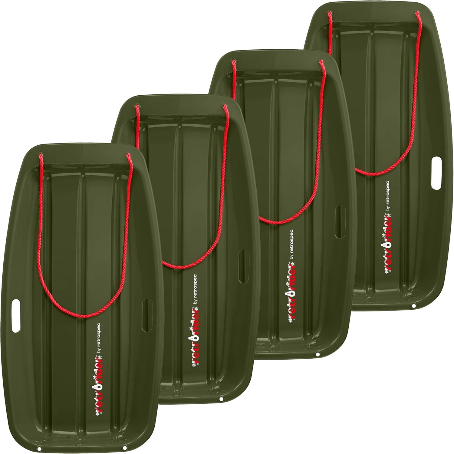 imageRetrospec Retrorider Plastic Snow Sled  Toboggan Style with Pull Rope ColdResistant Coating and Hard Bottom for Smooth Downhill Rides  Available in 35quot and 48quot Sizes for Kids and AdultsMistletoe