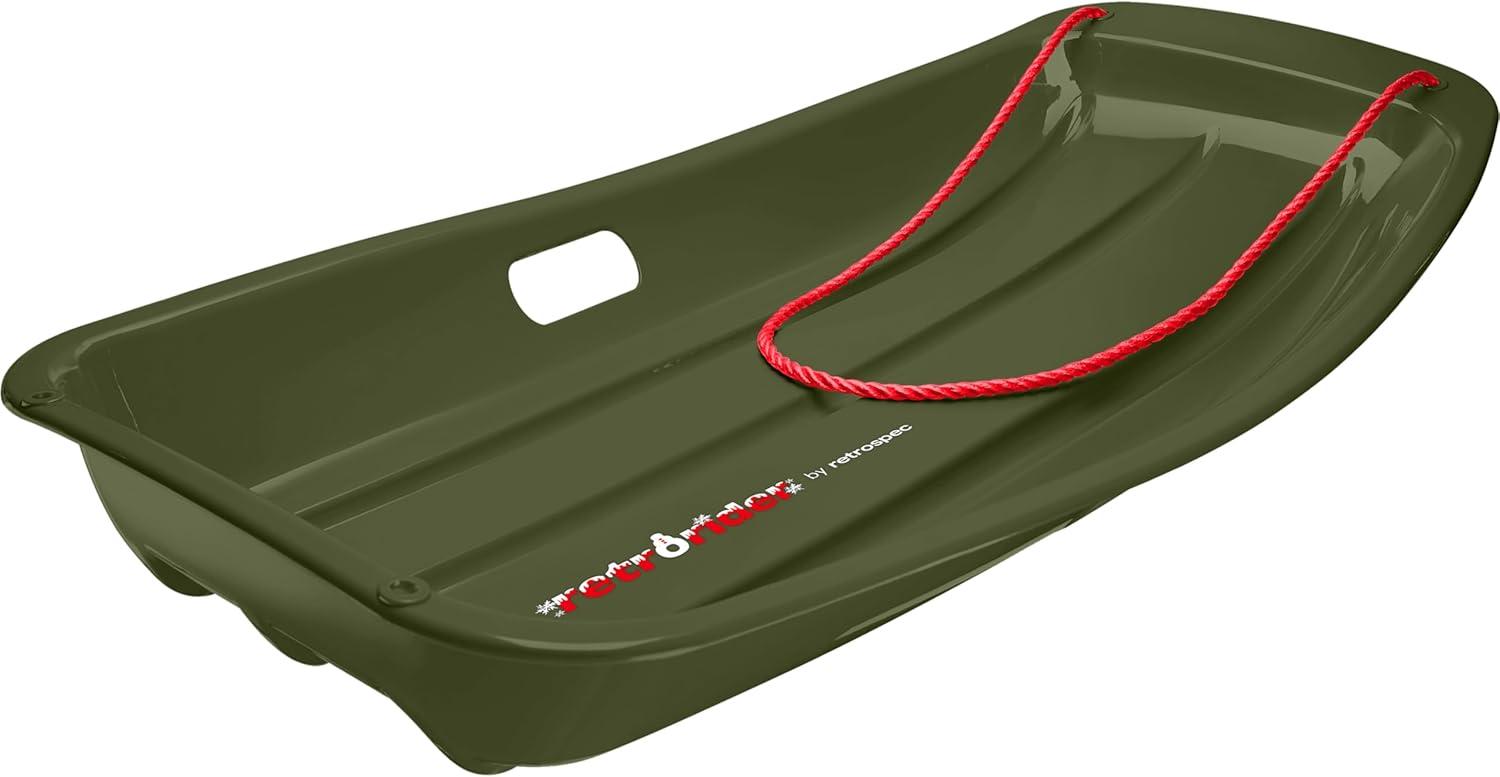 imageRetrospec Retrorider Plastic Snow Sled  Toboggan Style with Pull Rope ColdResistant Coating and Hard Bottom for Smooth Downhill Rides  Available in 35quot and 48quot Sizes for Kids and AdultsMistletoe
