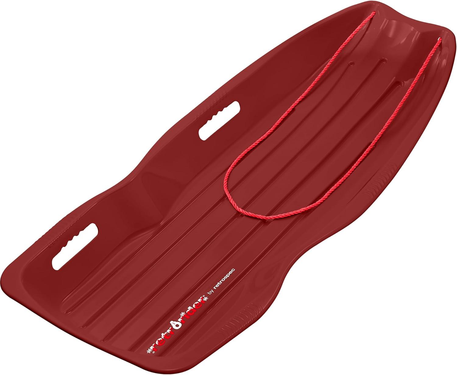 imageRetrospec Retrorider Plastic Snow Sled  Toboggan Style with Pull Rope ColdResistant Coating and Hard Bottom for Smooth Downhill Rides  Available in 35quot and 48quot Sizes for Kids and AdultsBrrgundy