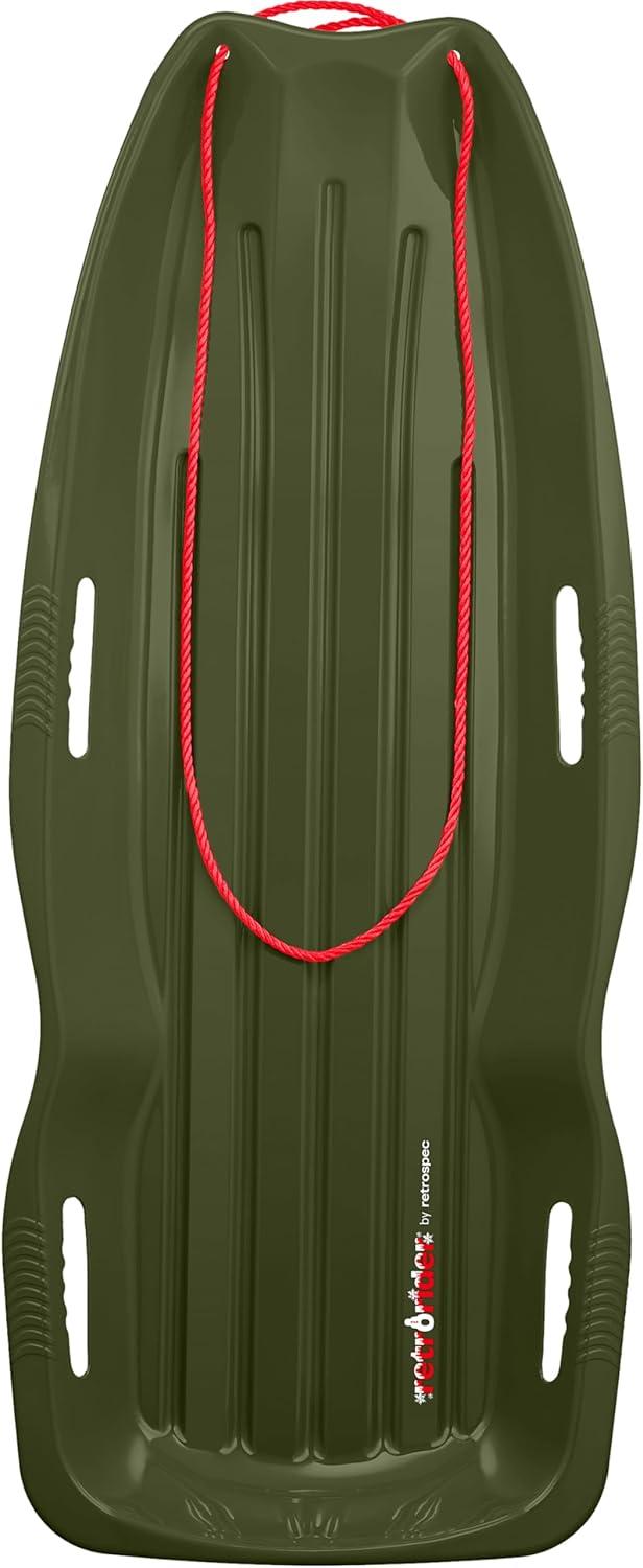 imageRetrospec Retrorider Plastic Snow Sled  Toboggan Style with Pull Rope ColdResistant Coating and Hard Bottom for Smooth Downhill Rides  Available in 35quot and 48quot Sizes for Kids and AdultsMistletoe