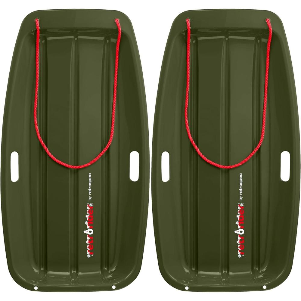 imageRetrospec Retrorider Plastic Snow Sled  Toboggan Style with Pull Rope ColdResistant Coating and Hard Bottom for Smooth Downhill Rides  Available in 35quot and 48quot Sizes for Kids and AdultsMistletoe