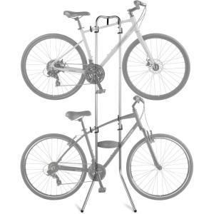 imageRetrospec Double Decker Vertical Garage Bike Rack  Free Standing Floor Storage Stand for 2 Bikes 80lb Capacity No Drilling Required  Adjustable Arms ampamp Rubber BumpersSilver