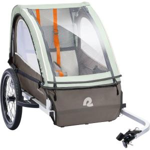 imageRetrospec Rover Plus Foldable Bike Trailer for Kids SingleDouble Passenger Child Bike Trailer with 5Point Safety Harness Reflective WeatherResistant Fabric and Safety Flag  Supports 4080 lbsMint