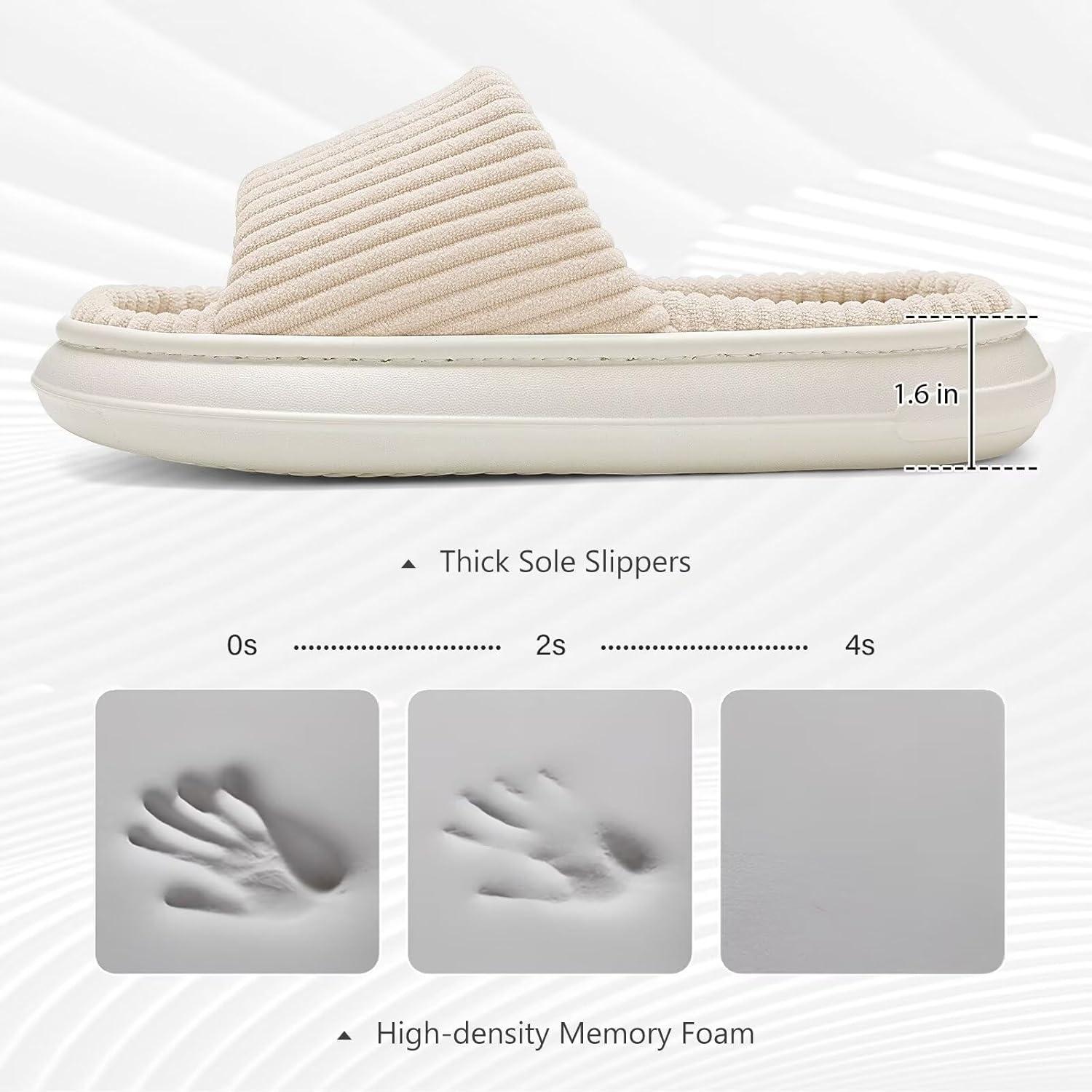 imageNineCiFun Unisex House Slippers Memory Foam Open toe Summer Slippers for Men and Women Corduroy Platform Slippers for Indoor and Outdoor UseBeige