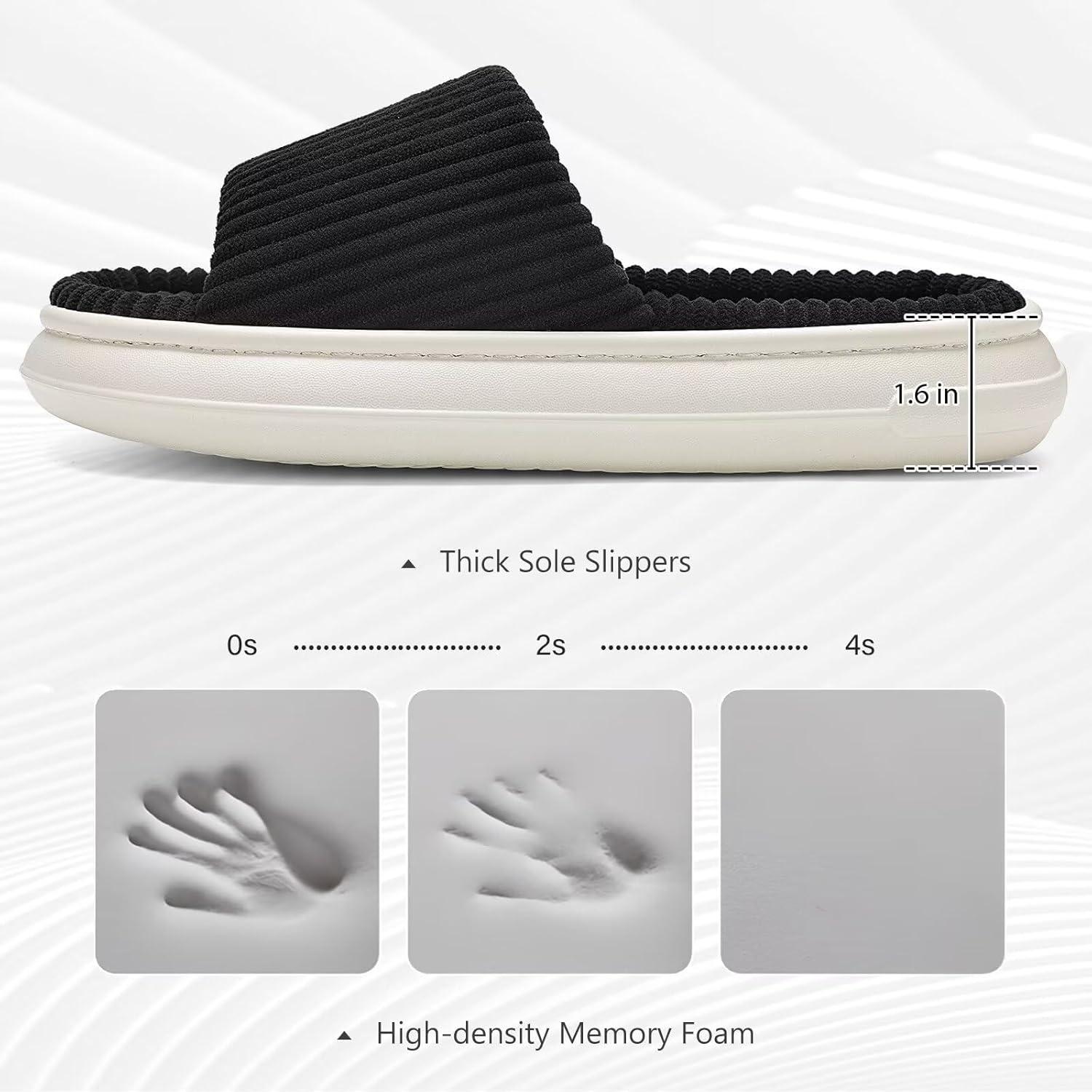imageNineCiFun Unisex House Slippers Memory Foam Open toe Summer Slippers for Men and Women Corduroy Platform Slippers for Indoor and Outdoor UseBlack