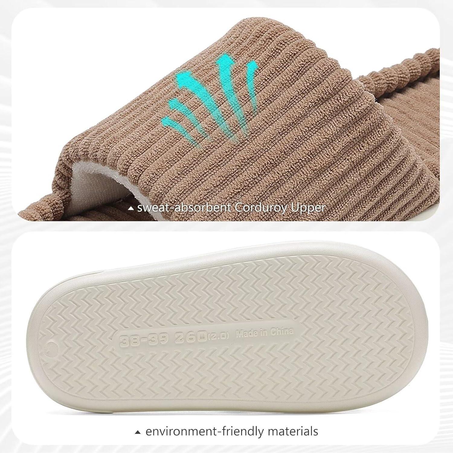 imageNineCiFun Unisex House Slippers Memory Foam Open toe Summer Slippers for Men and Women Corduroy Platform Slippers for Indoor and Outdoor UseBrown