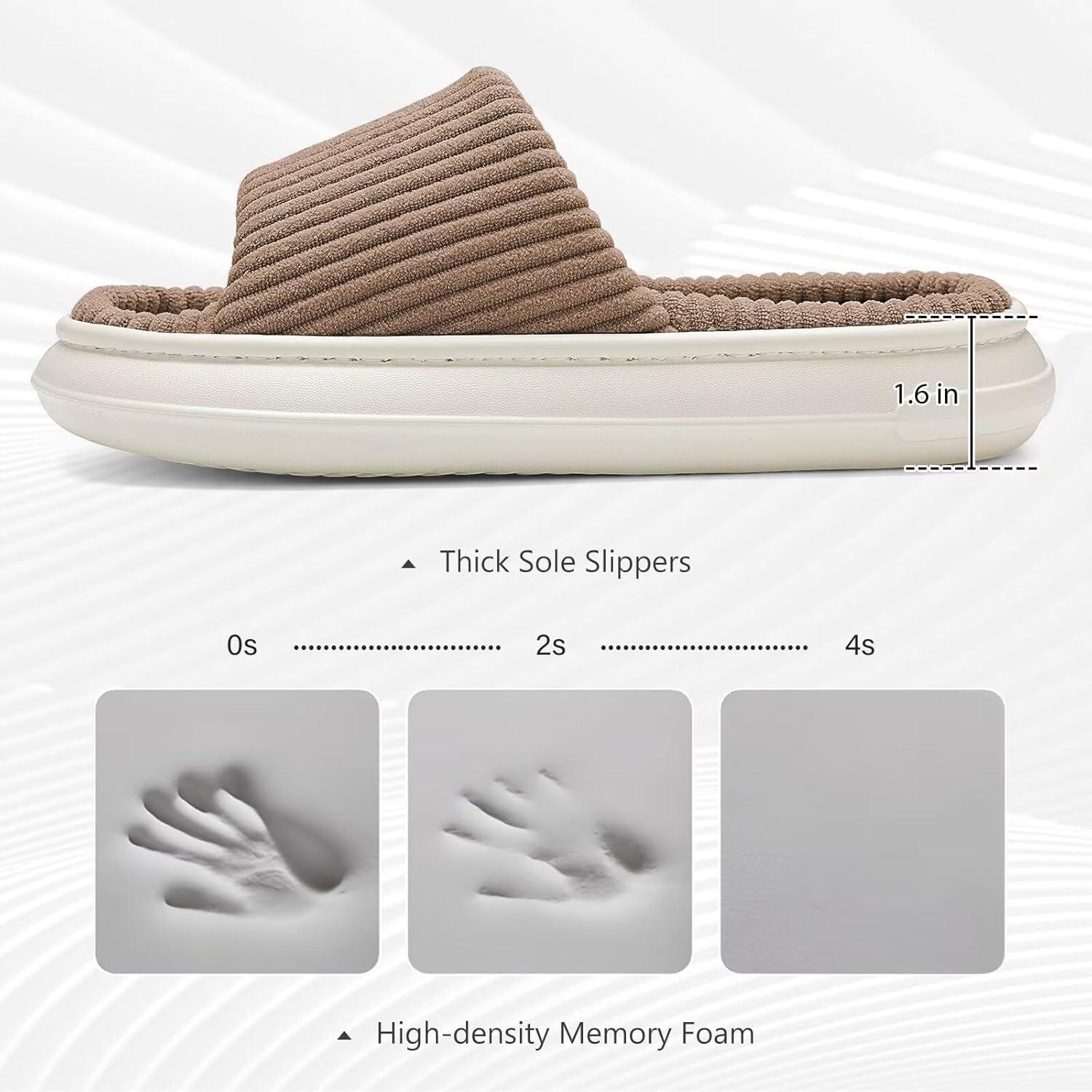 imageNineCiFun Unisex House Slippers Memory Foam Open toe Summer Slippers for Men and Women Corduroy Platform Slippers for Indoor and Outdoor UseBrown