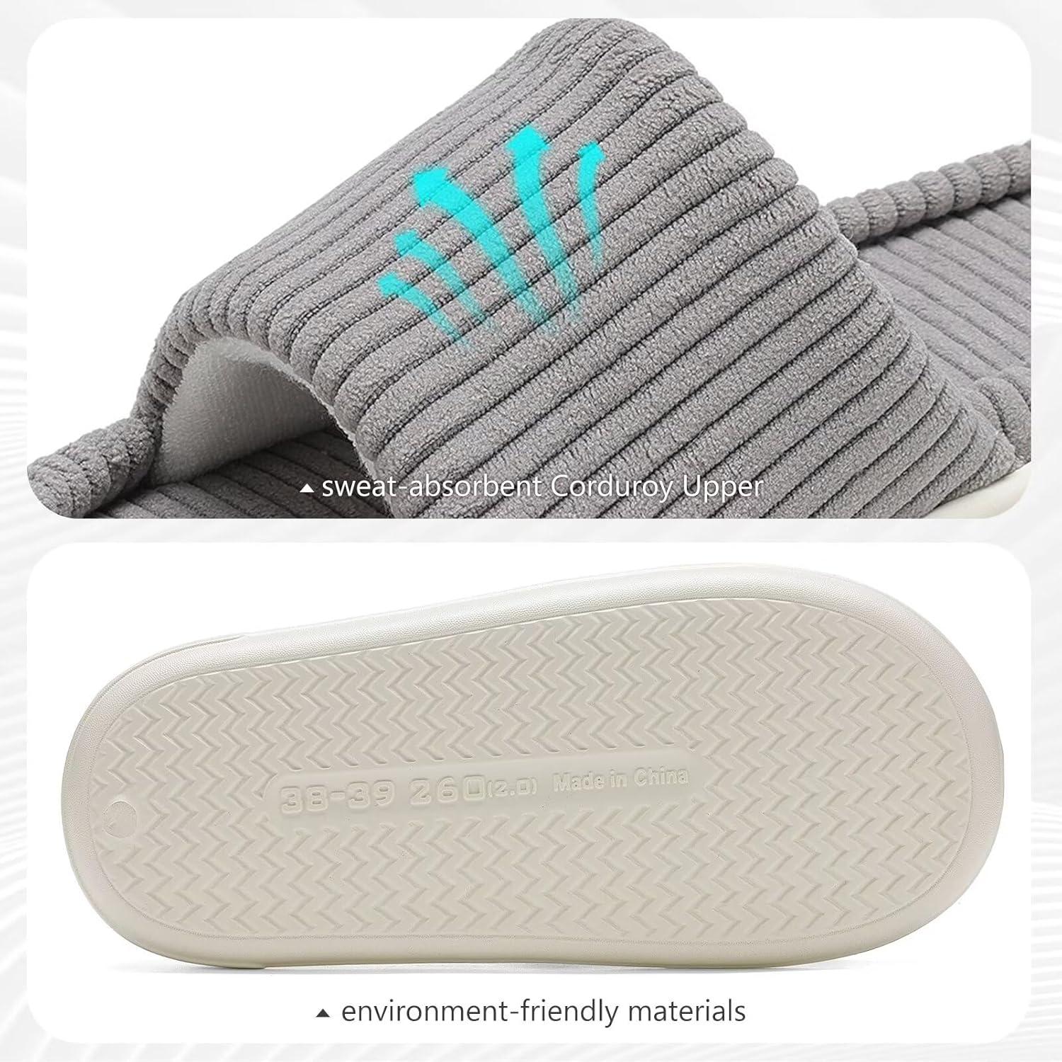 imageNineCiFun Unisex House Slippers Memory Foam Open toe Summer Slippers for Men and Women Corduroy Platform Slippers for Indoor and Outdoor UseGrey