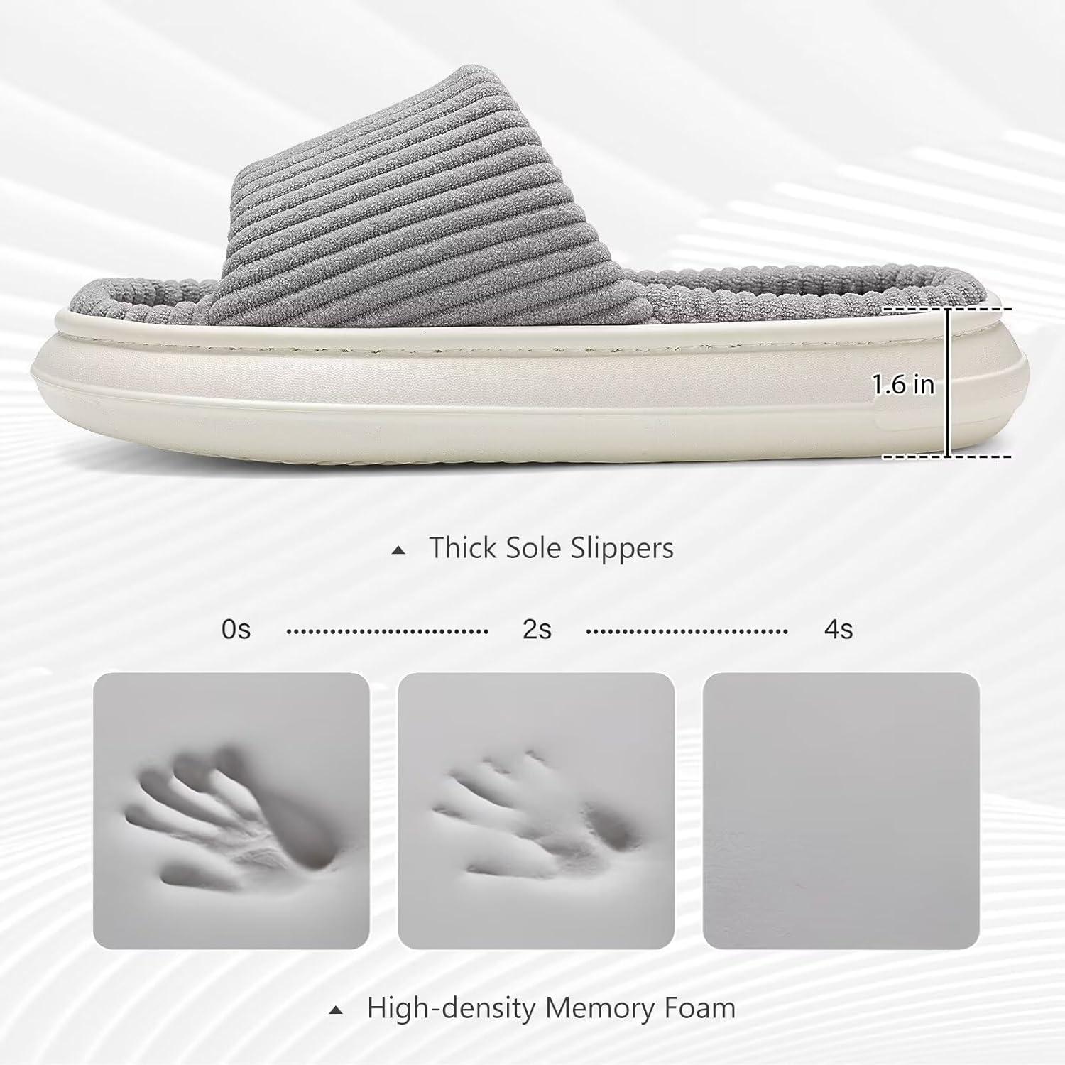 imageNineCiFun Unisex House Slippers Memory Foam Open toe Summer Slippers for Men and Women Corduroy Platform Slippers for Indoor and Outdoor UseGrey