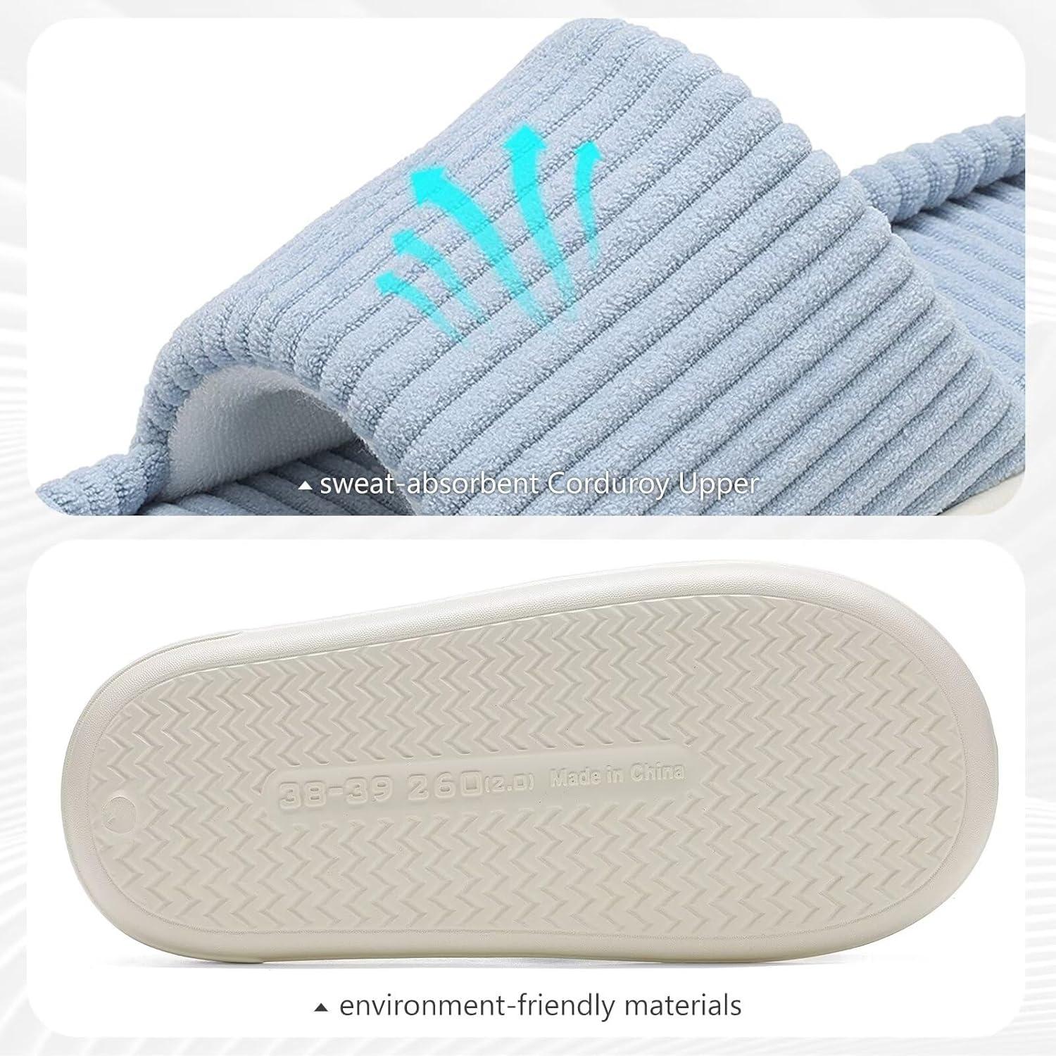 imageNineCiFun Unisex House Slippers Memory Foam Open toe Summer Slippers for Men and Women Corduroy Platform Slippers for Indoor and Outdoor UseLight Blue