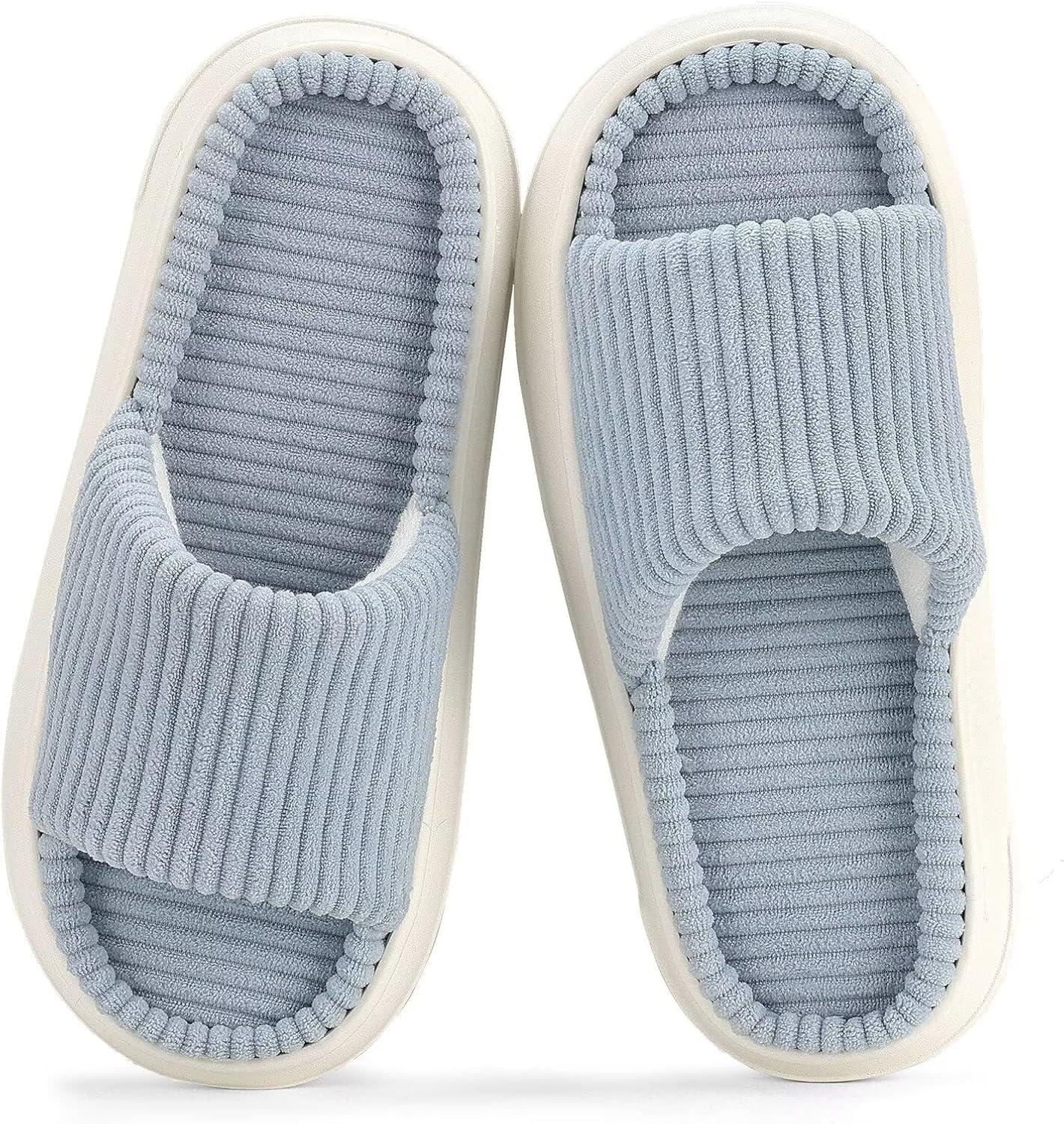 imageNineCiFun Unisex House Slippers Memory Foam Open toe Summer Slippers for Men and Women Corduroy Platform Slippers for Indoor and Outdoor UseLight Blue