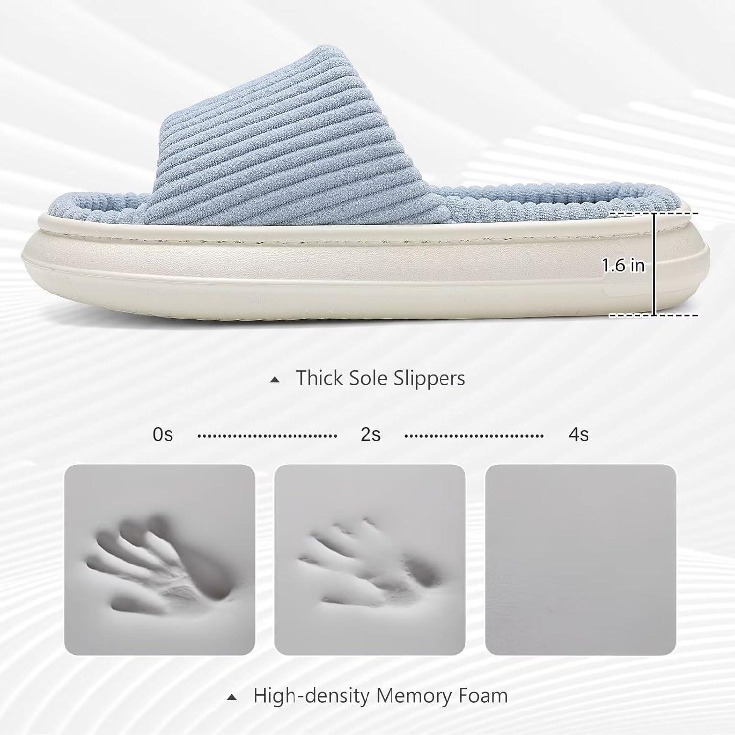 imageNineCiFun Unisex House Slippers Memory Foam Open toe Summer Slippers for Men and Women Corduroy Platform Slippers for Indoor and Outdoor UseLight Blue