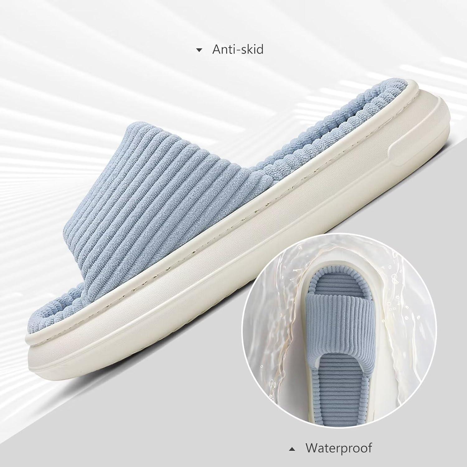 imageNineCiFun Unisex House Slippers Memory Foam Open toe Summer Slippers for Men and Women Corduroy Platform Slippers for Indoor and Outdoor UseLight Blue