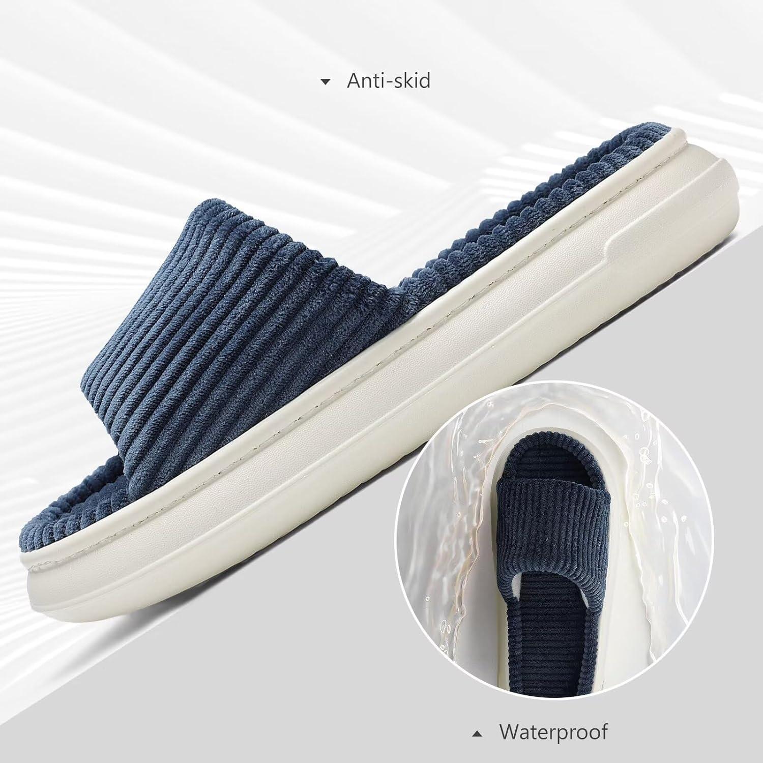imageNineCiFun Unisex House Slippers Memory Foam Open toe Summer Slippers for Men and Women Corduroy Platform Slippers for Indoor and Outdoor UseNavy