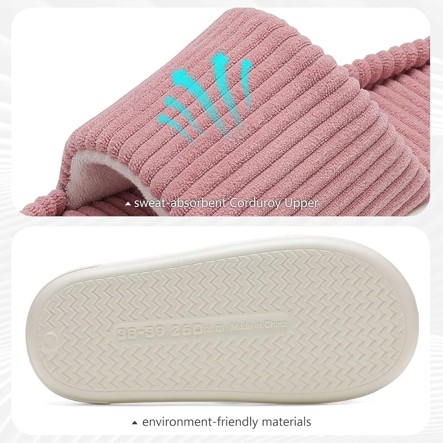 imageNineCiFun Unisex House Slippers Memory Foam Open toe Summer Slippers for Men and Women Corduroy Platform Slippers for Indoor and Outdoor UsePink