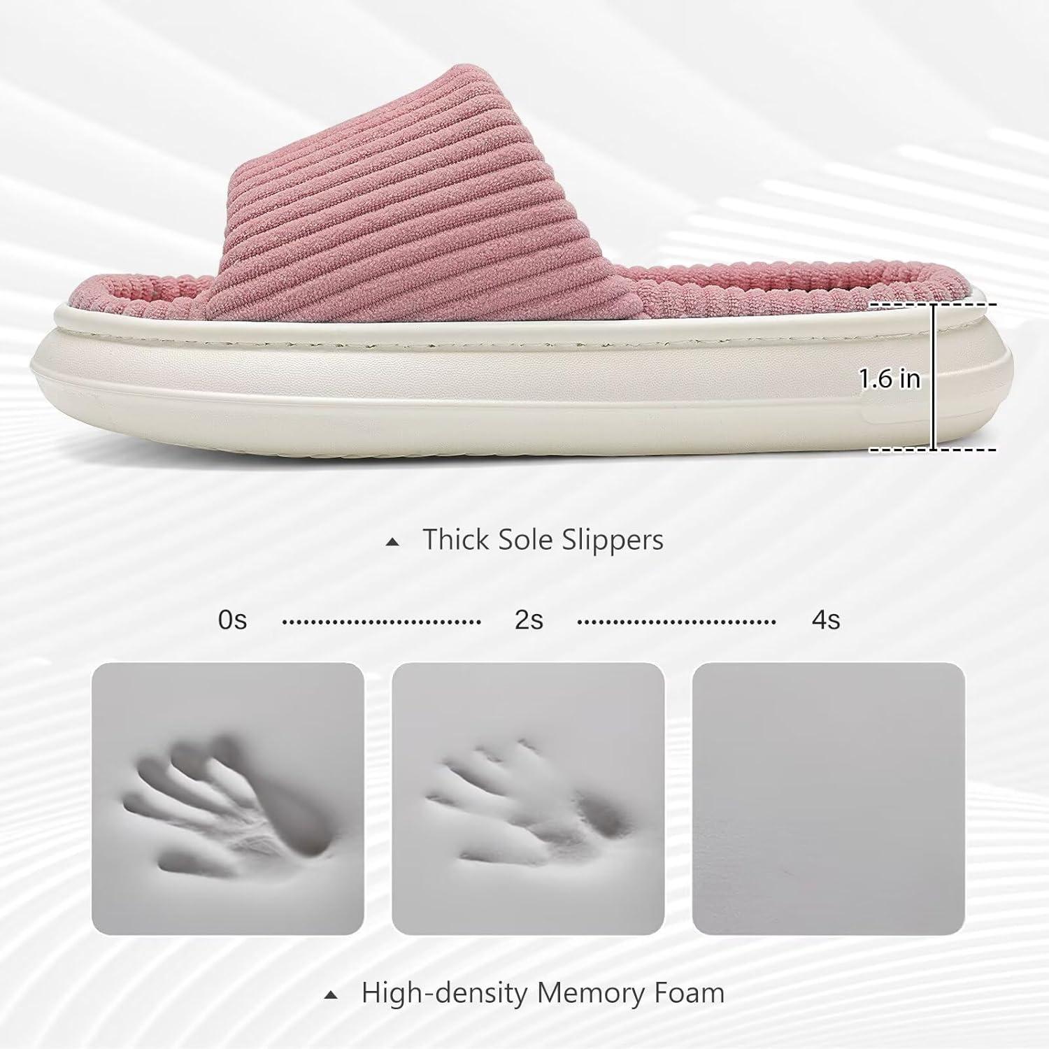 imageNineCiFun Unisex House Slippers Memory Foam Open toe Summer Slippers for Men and Women Corduroy Platform Slippers for Indoor and Outdoor UsePink