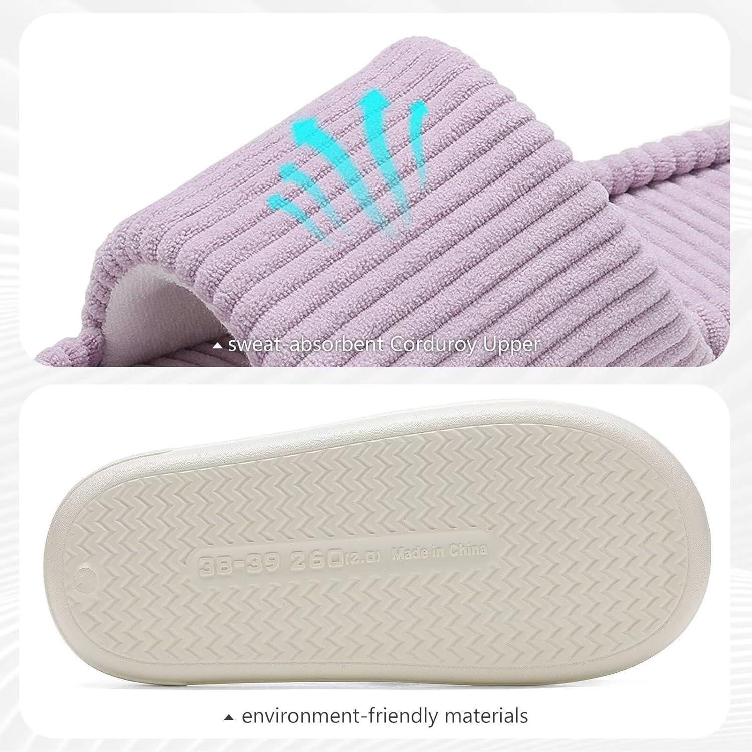 imageNineCiFun Unisex House Slippers Memory Foam Open toe Summer Slippers for Men and Women Corduroy Platform Slippers for Indoor and Outdoor UsePurple