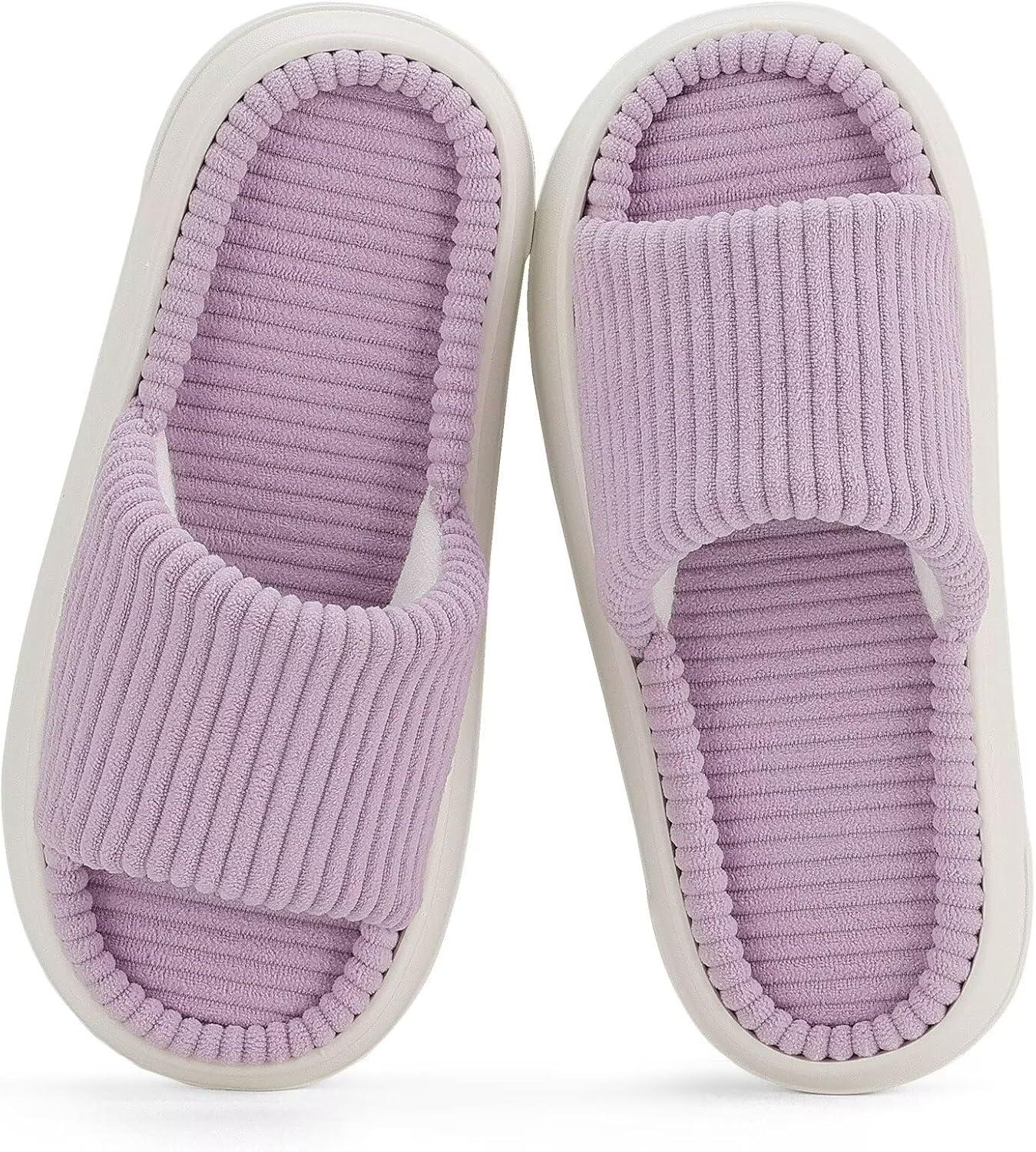imageNineCiFun Unisex House Slippers Memory Foam Open toe Summer Slippers for Men and Women Corduroy Platform Slippers for Indoor and Outdoor UsePurple