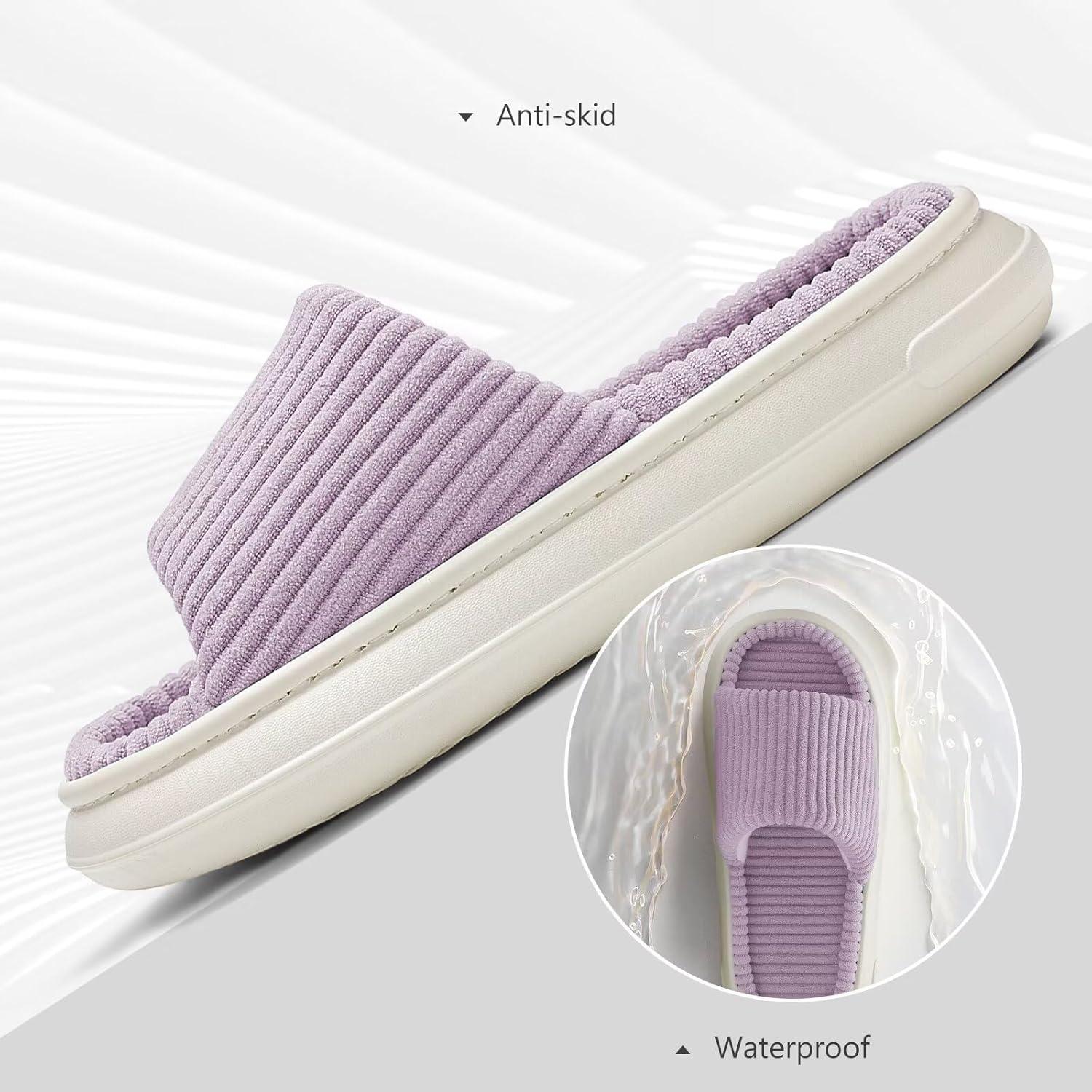 imageNineCiFun Unisex House Slippers Memory Foam Open toe Summer Slippers for Men and Women Corduroy Platform Slippers for Indoor and Outdoor UsePurple