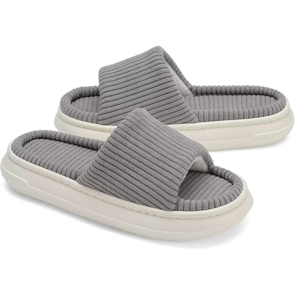 imageNineCiFun Unisex House Slippers Memory Foam Open toe Summer Slippers for Men and Women Corduroy Platform Slippers for Indoor and Outdoor UseGrey