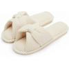 imageChantomoo Slippers for Women Memory Foam House Womens Slipper Slides Home Bedroom Bathroom Spa Open Toe Corduroy Bow Slippers Cozy ComfortableBeige