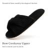 imageChantomoo Slippers for Women Memory Foam House Womens Slipper Slides Home Bedroom Bathroom Spa Open Toe Corduroy Bow Slippers Cozy ComfortableBlack