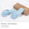 imageChantomoo Slippers for Women Memory Foam House Womens Slipper Slides Home Bedroom Bathroom Spa Open Toe Corduroy Bow Slippers Cozy ComfortableLight Blue