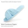 imageChantomoo Slippers for Women Memory Foam House Womens Slipper Slides Home Bedroom Bathroom Spa Open Toe Corduroy Bow Slippers Cozy ComfortableLight Blue