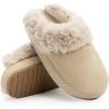 imageChantomoo Slippers for Women and Men Memory Foam Slippers House Shoes Faux Suede Upper Rubber Sole Faux Fur Lining Warm Comfy Indoor Fuzzy SlippersKhaki