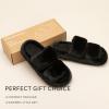 imageChantomoo Womens Slippers Memory Foam Slippers for Women Fuzzy Comfy Faux Fur House Shoes Furry Bedroom Indoor Open Toe Slippers Two Bands Trendy Gift SlippersBlack
