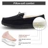 imageLA PLAGE Mens Moccasin Slippers Memory Foam Warm Plush House Slippers Indoor Outdoor Comfortable Winter House ShoesBlack