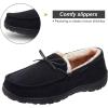 imageLA PLAGE Mens Moccasin Slippers Memory Foam Warm Plush House Slippers Indoor Outdoor Comfortable Winter House ShoesBlack