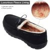 imageLA PLAGE Mens Moccasin Slippers Memory Foam Warm Plush House Slippers Indoor Outdoor Comfortable Winter House ShoesBlack