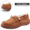 imageLA PLAGE Mens Moccasin Slippers Memory Foam Warm Plush House Slippers Indoor Outdoor Comfortable Winter House ShoesBrown