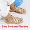 imageLulex Girls Gladiator Sandals for ToddlerLittle Kids Adjustable Cute Summer Flat Strappy Sandals with Zipper for 15 Years OldGolden