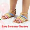 imageLulex Girls Gladiator Sandals for ToddlerLittle Kids Adjustable Cute Summer Flat Strappy Sandals with Zipper for 15 Years OldRainbow