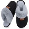 imageNineCiFun Womens Fuzzy Slippers Memory Foam Cozy House Slippers Comfy Scuffs Indoor Outdoor Gift Slippers with Soft Faux Fur LiningBlack
